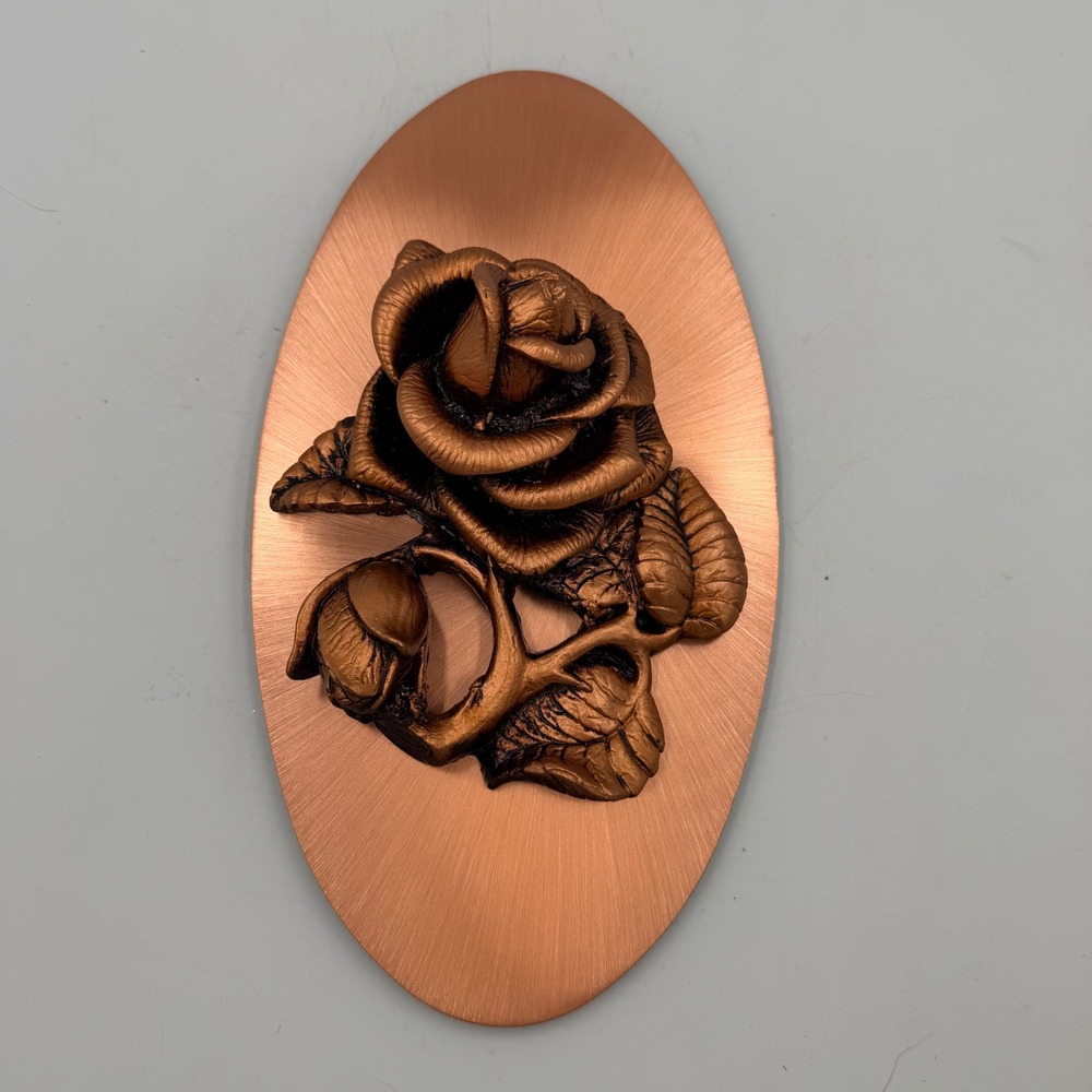 Vintage Copperama Rose Plaque Ceramic Copper Relief Wall Decor 3D Floral 10"